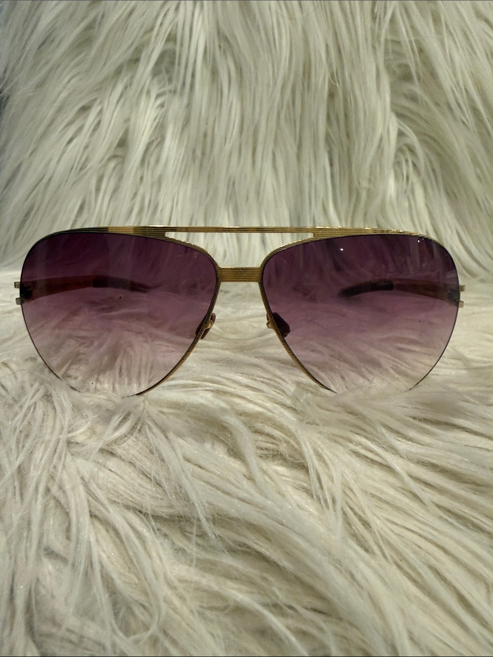 MYKITA Gold Frame Sunglasses with Purple Gradient Lenses
